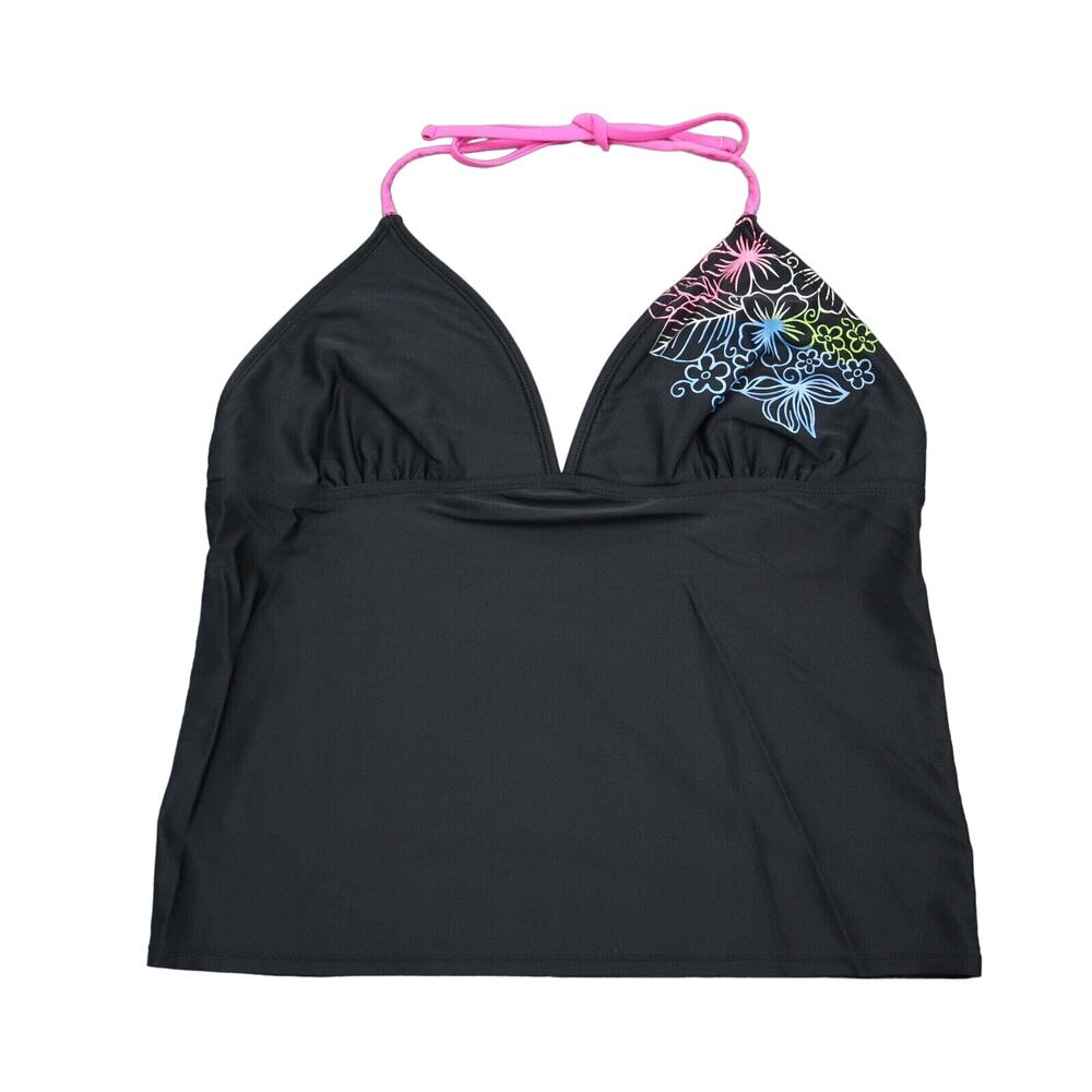 Hot Swimwear Womens XS Black Stretch Tie On Strap Halter Tankini Swimsuit Top